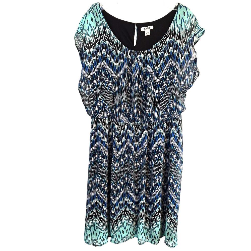 Cato Women's Dress Large L Green Black Cap Sleeves Sun Misses Size 12 14